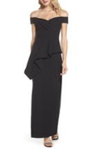 Women's Vince Camuto Pleated Peplum Off The Shoulder Gown - Black