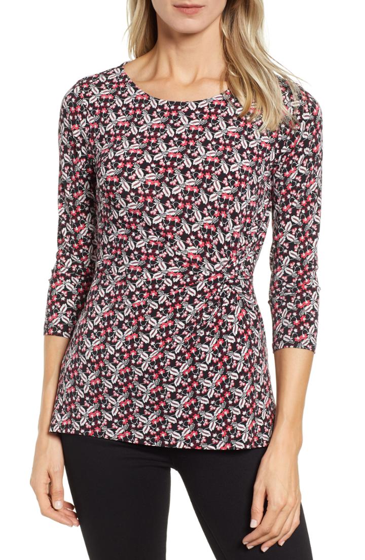 Women's Chaus Knot Front Ditsy Top - Coral