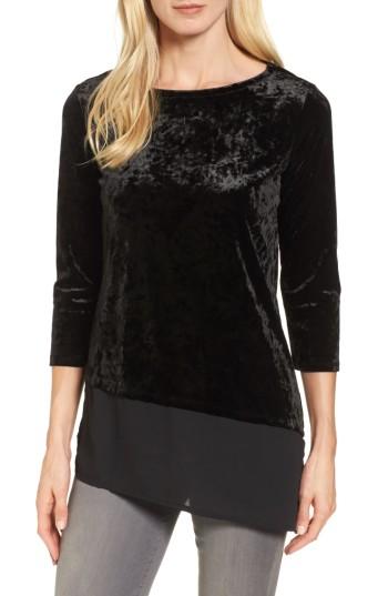 Women's Chaus Woven Hem Crushed Velvet Top - Black