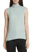 Women's Theory Classic Slit Collar Silk Top, Size - Green