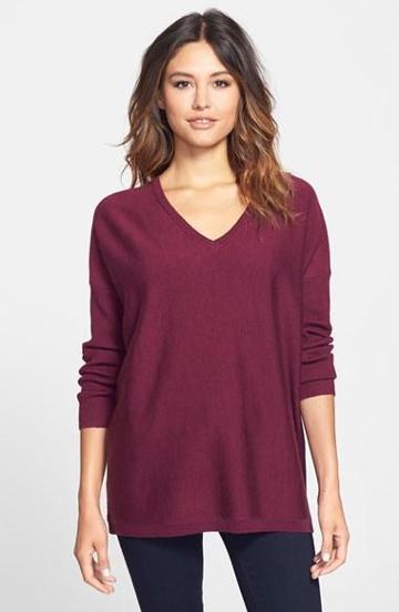 Eileen Fisher Ribbed Sleeve Merino V-neck Tunic