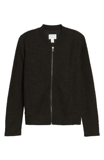 Women's Caslon Slub Woven Bomber Jacket, Size - Black