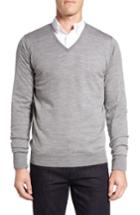Men's John Smedley 'bobby' Easy Fit V Neck Wool Sweater, Size - Metallic