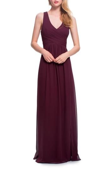 Women's #levkoff Back Cutout Chiffon Gown - Burgundy