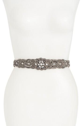 Women's Nordstrom Arabesque Beaded Stretch Belt - Hematite