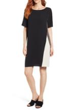 Women's Eileen Fisher Colorblock Silk Georgette Crepe Dress, Size - Black