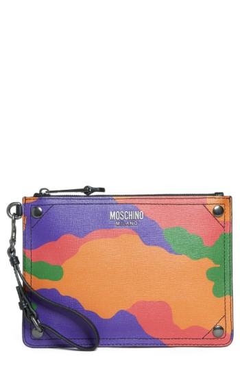 Women's Moschino Multi Camo Print Leather Zip Pouch Wristlet -