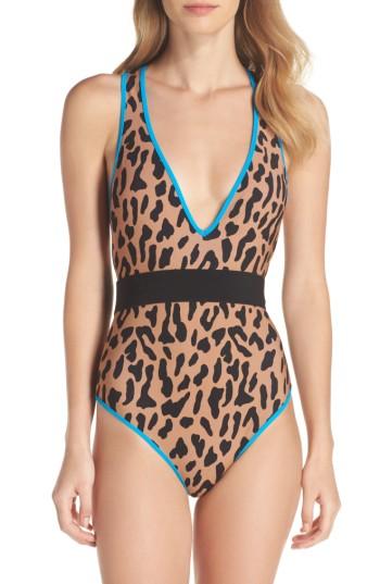 Women's Diane Von Furstenberg Belted One-piece Swimsuit, Size - Brown