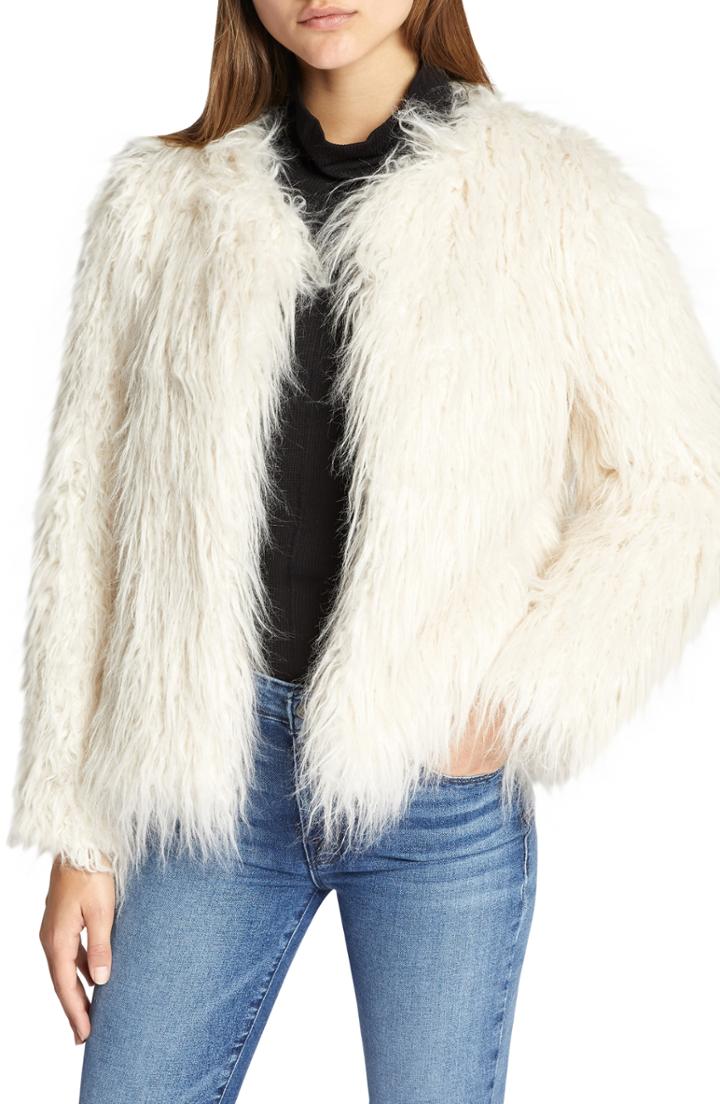 Women's Sanctuary Studio Fifty Faux Fur Crop Jacket - Beige