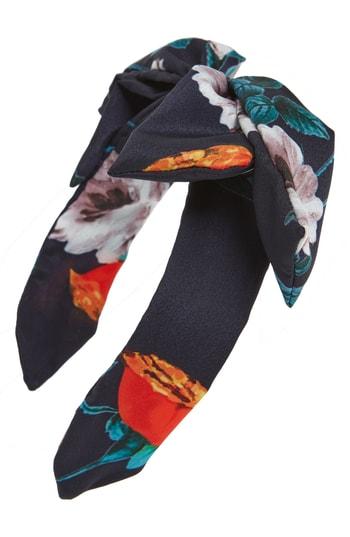 Cara Floral Bow Headband, Size - Black
