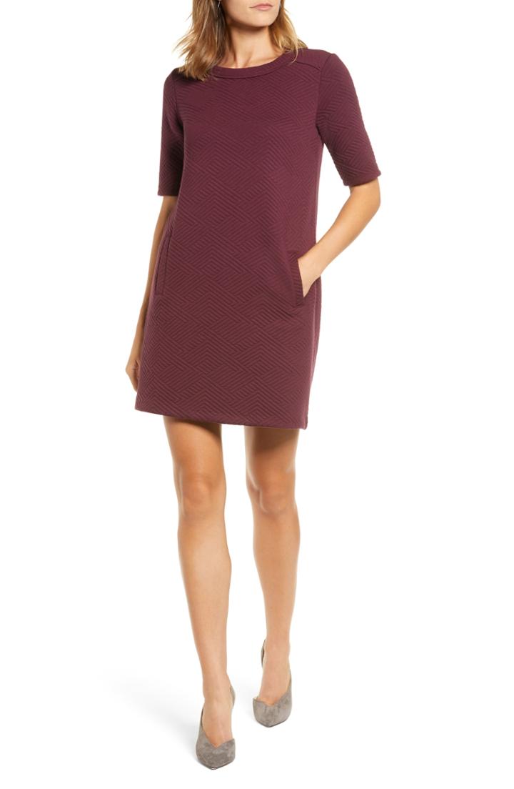 Women's Halogen Textured Elbow Sleeve Tunic Dress - Burgundy