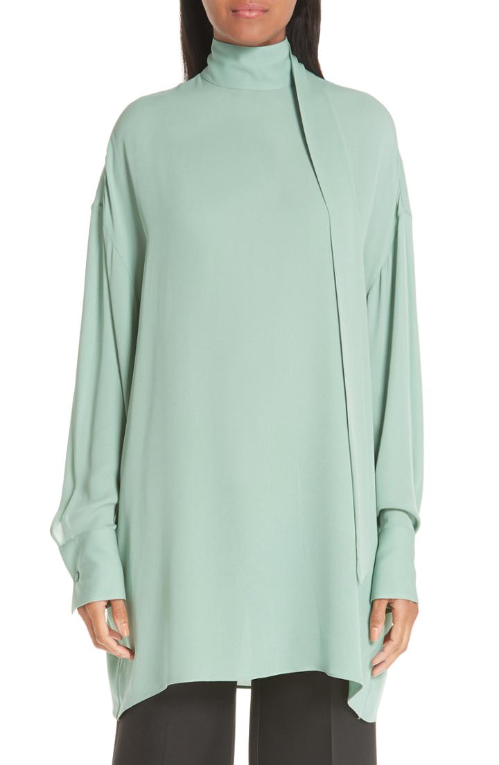 Women's Valentino Scarf Neck Silk Georgette Blouse - Green