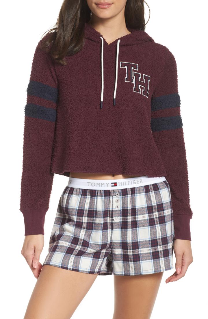 Women's Tommy Hilfiger Marshmallow Varsity Hoodie Sweatshirt - Burgundy