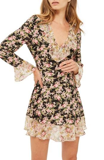 Petite Women's Topshop True Romance Ruffle Minidress P Us (fits Like 14p) - Black