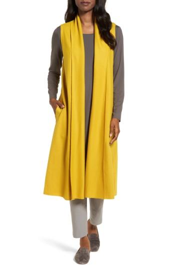 Petite Women's Eileen Fisher Long Boiled Wool Vest, Size P - Yellow