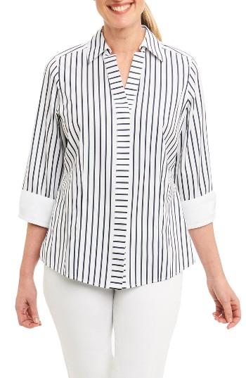 Women's Foxcroft Taylor Non-iron Stripe Cotton Shirt - Blue