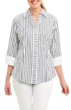 Women's Foxcroft Taylor Non-iron Stripe Cotton Shirt - Blue