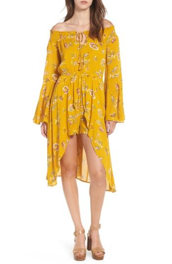 Women's Love, Fire Off The Shoulder Maxi Romper - Yellow