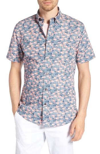 Men's 1901 Trim Fit Print Short Sleeve Sport Shirt - Grey