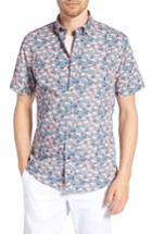 Men's 1901 Trim Fit Print Short Sleeve Sport Shirt - Grey