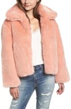 Women's Pam & Gela Boxy Faux Fur Coat, Size - Pink