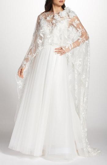 Women's Tadashi Shoji Floral Embroidered Cape - Ivory
