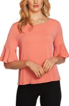 Women's Cece Ruffle Sleeve Crepe Knit Top - Coral
