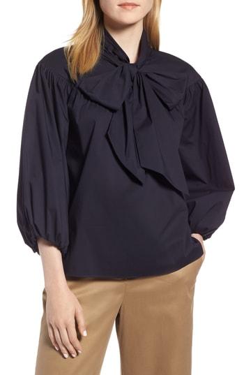 Women's 1901 Balloon Sleeve Bow Neck Blouse - Blue