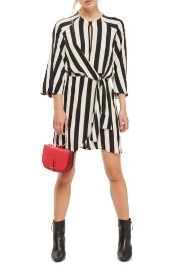 Women's Topshop Humbug Stripe Knot Dress Us (fits Like 2-4) - Black