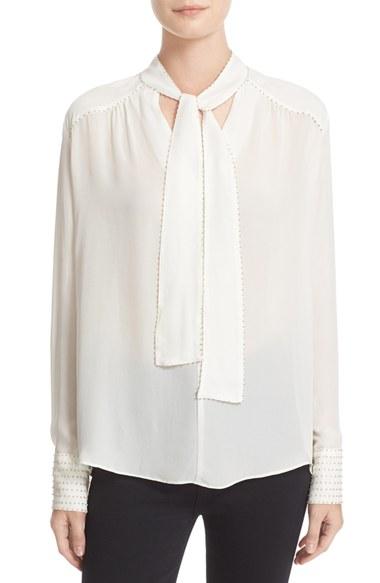 Women's Parker 'joy' Beaded Tie Neck Silk Blouse