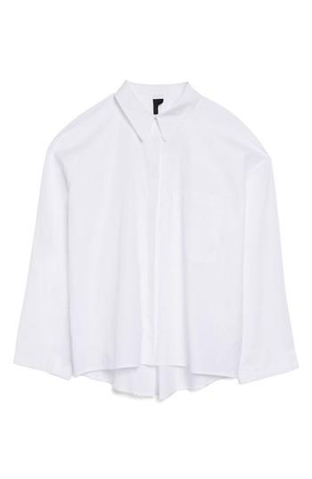 Women's Topshop Boutique Popper Sleeve Boxy Shirt Us (fits Like 0) - White