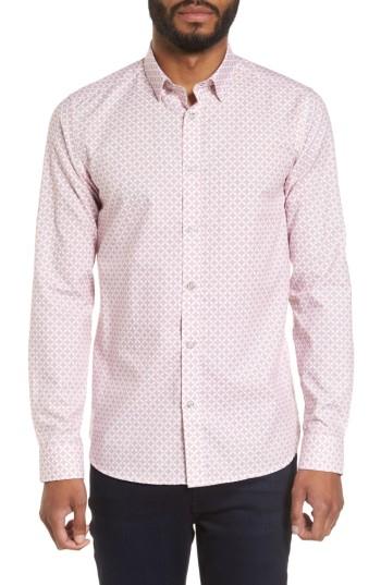 Men's Ted Baker London Langaz Dot Lattice Sport Shirt (m) - Pink