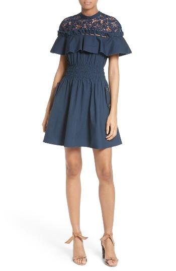 Women's Self-portrait Hudson Ruffle Sleeve Fit & Flare Dress