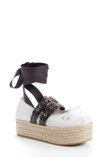 Women's Miu Miu Ankle Wrap Platform Espadrille .5us / 39.5eu - White