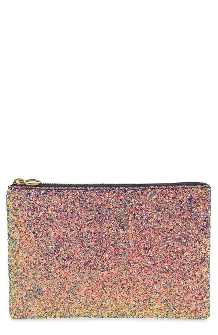 Madewell The Leather Pouch Wallet In Glitter - Pink