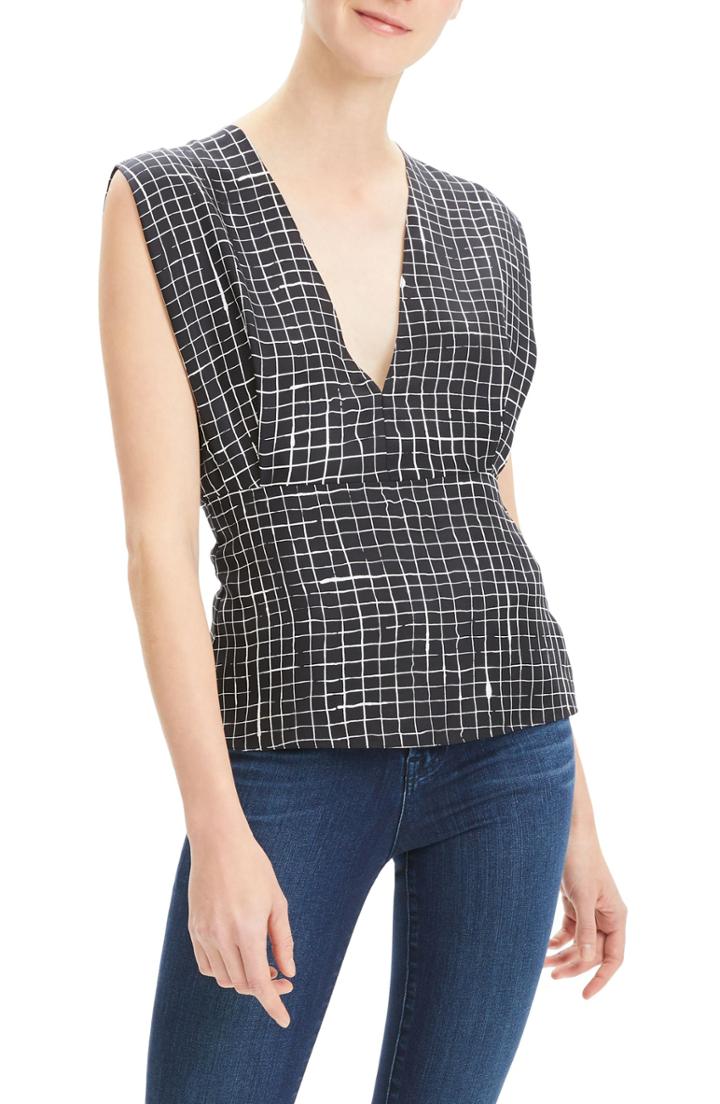 Women's Theory Kimono Pleat Silk Blouse, Size - Black