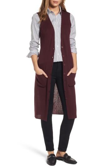 Women's Halogen Long Merino Wool Blend Sweater Vest - Burgundy