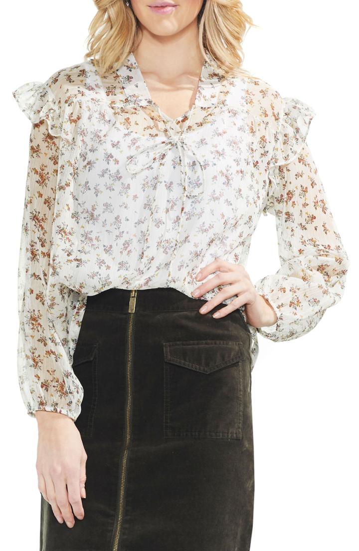 Women's Vince Camuto Manor Tie Front Peasant Top - White