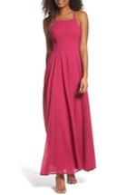 Women's Lulus Strappy To Be Here Lace-up Back Gown - Pink