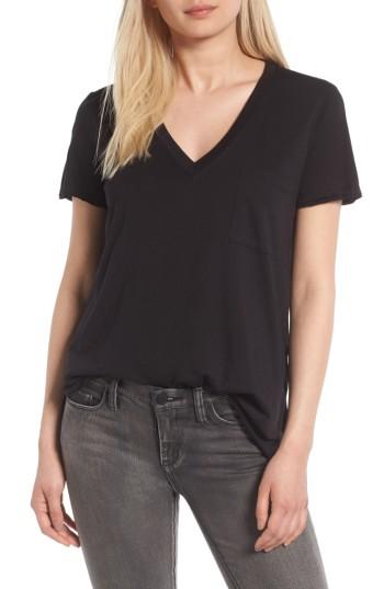 Women's Raw Edge Side Slit Tee - Black
