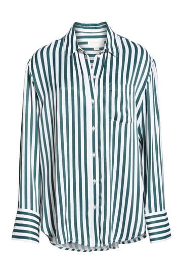 Women's Treasure & Bond Striped Boyfriend Shirt - Green