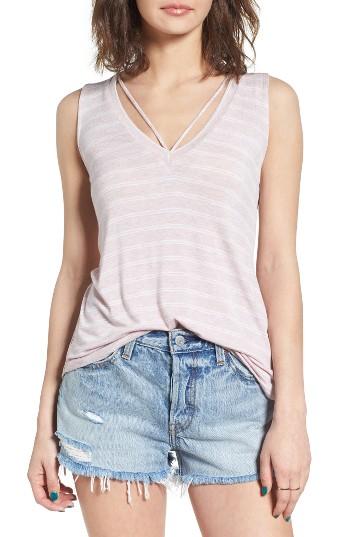 Women's Lush Strap Neck Stripe Tank - Pink
