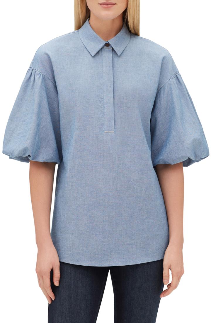 Women's Lafayette 148 New York Pia Artisan Chambray Blouse - Blue