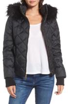 Women's Juicy Couture Hooded Puffer Jacket With Faux Fur Trim