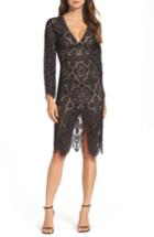 Women's Bardot V-neck Lace Sheath Dress - Black