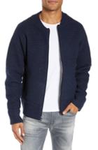 Men's Schott Nyc Waffle Stitch Zip Front Wool Blend Sweater - Blue
