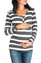 Women's Nom Maternity Ruched Long Sleeve Maternity/nursing Tee - Black