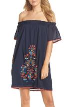 Women's Tory Burch Wildflower Embroidered Off The Shoulder Cover-up Dress - Blue