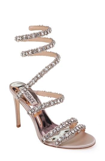 Women's Badgley Mischka Peace Crystal Ankle Wrap Sandal M - Beige