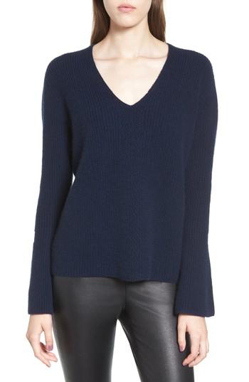Women's Nordstrom Signature Rib Knit Cashmere Bell Sleeve Sweater - Blue